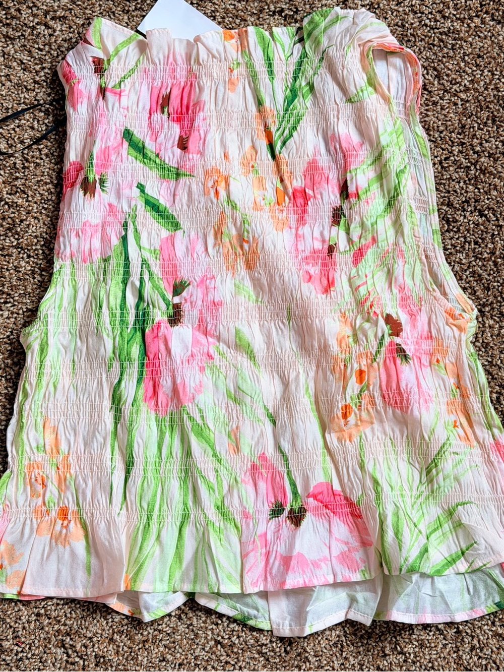 Floral Smocked Sleeveless Blouse - Pink & Green